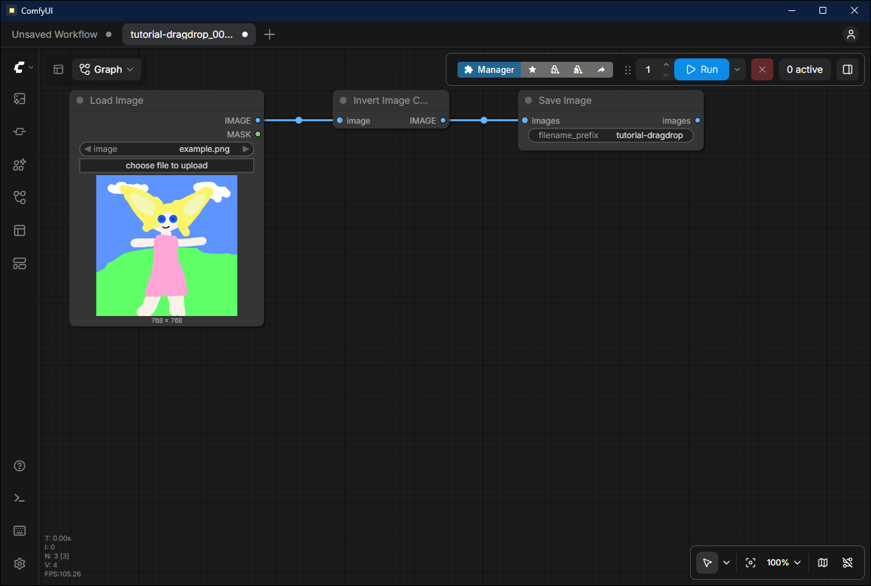 ลากรูป PNG มาวาง Workflow ถูกโหลดขึ้นมาในแท็บใหม่