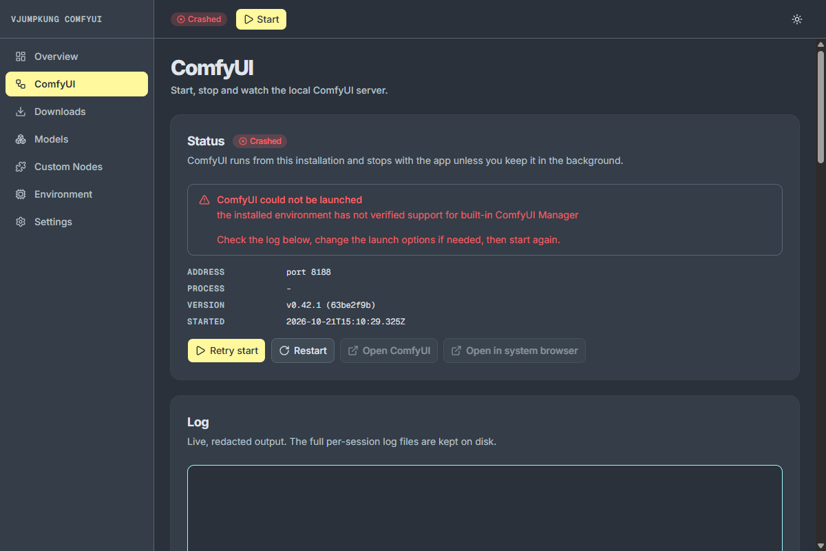 Start ไม่ได้เพราะติ๊ก Built-in ComfyUI Manager