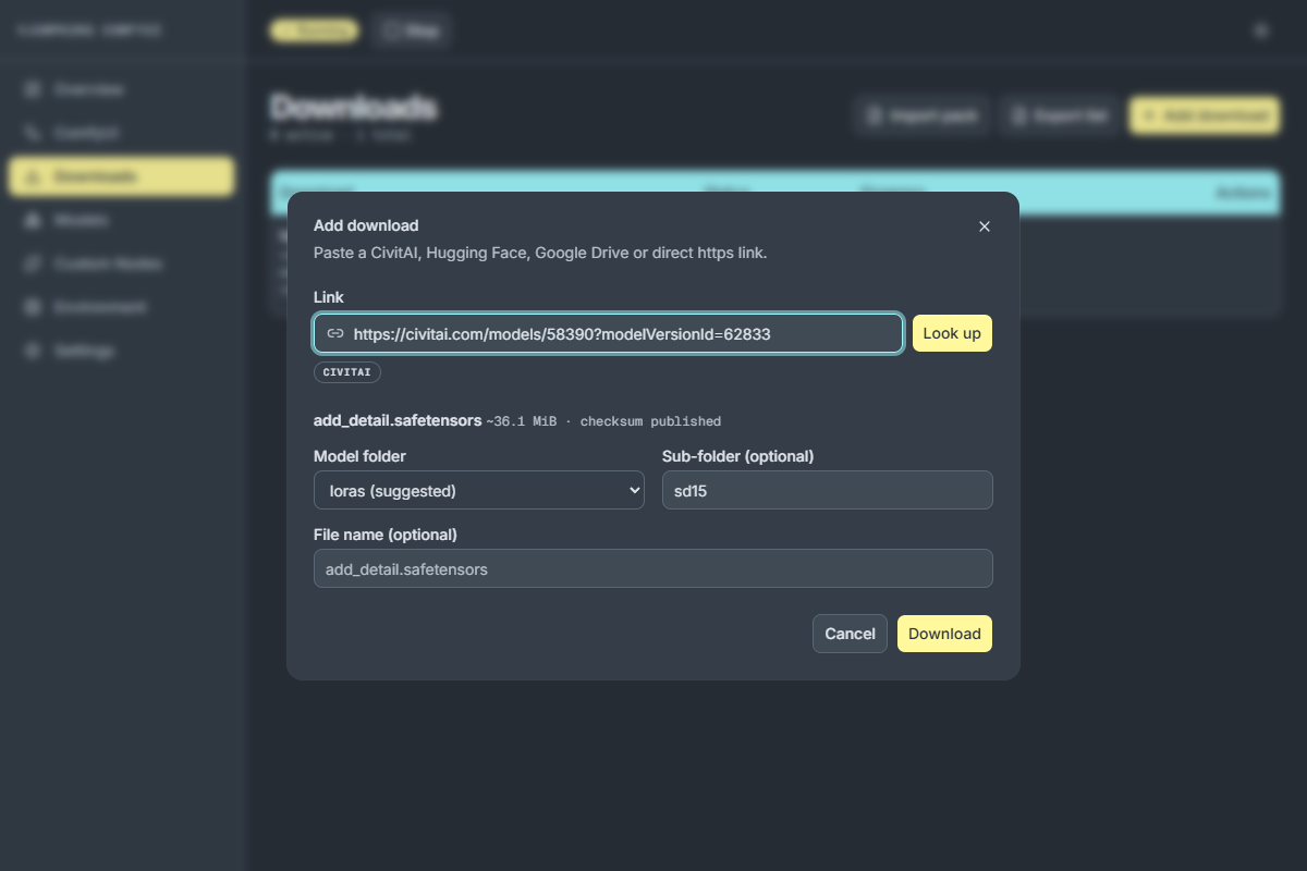 ดาวน์โหลด LoRA จาก CivitAI พร้อมใส่ Sub-folder