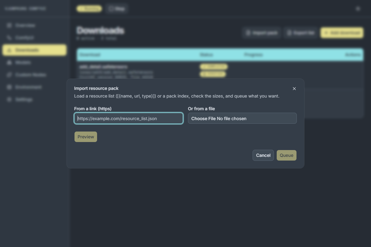 หน้าต่าง Import resource pack