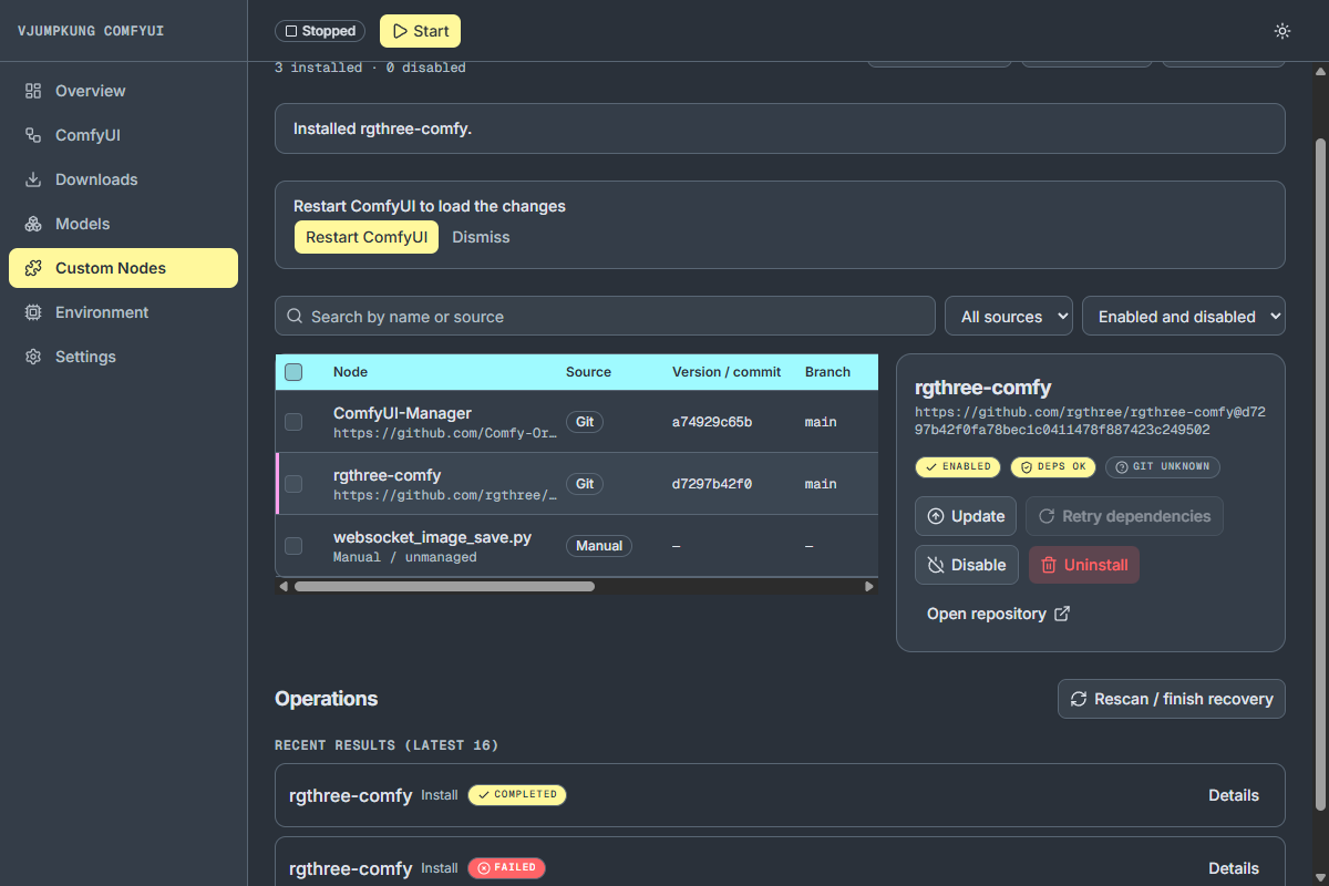 ปุ่มจัดการ Node
