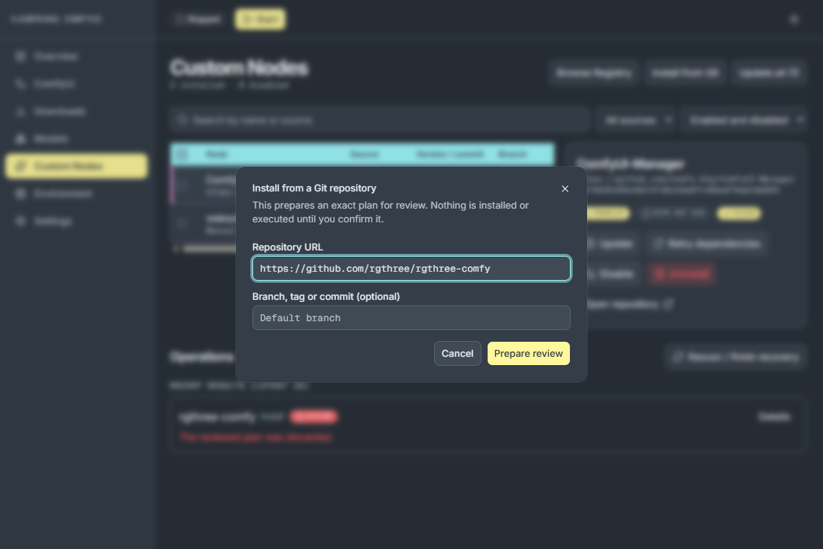 หน้าต่าง Install from Git