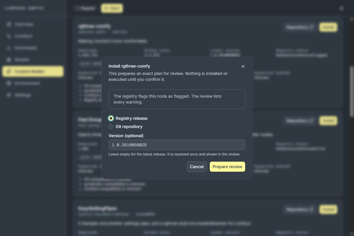 หน้าต่าง Install จาก Registry