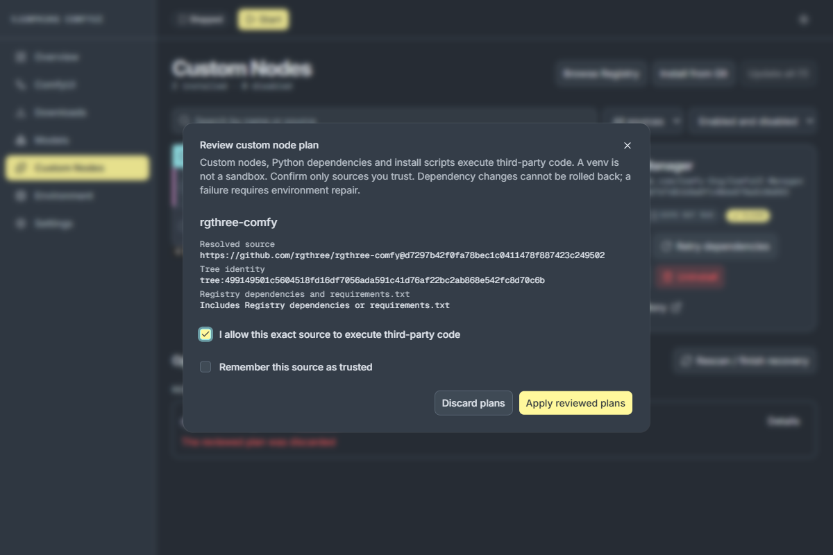 หน้า Review ก่อนติดตั้งจาก Git